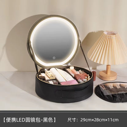 Cosmetic Portable Travel Storage Box with 2000Mah Led Rechargeable Vanity Bags Makeup Case with Led Light Mirror